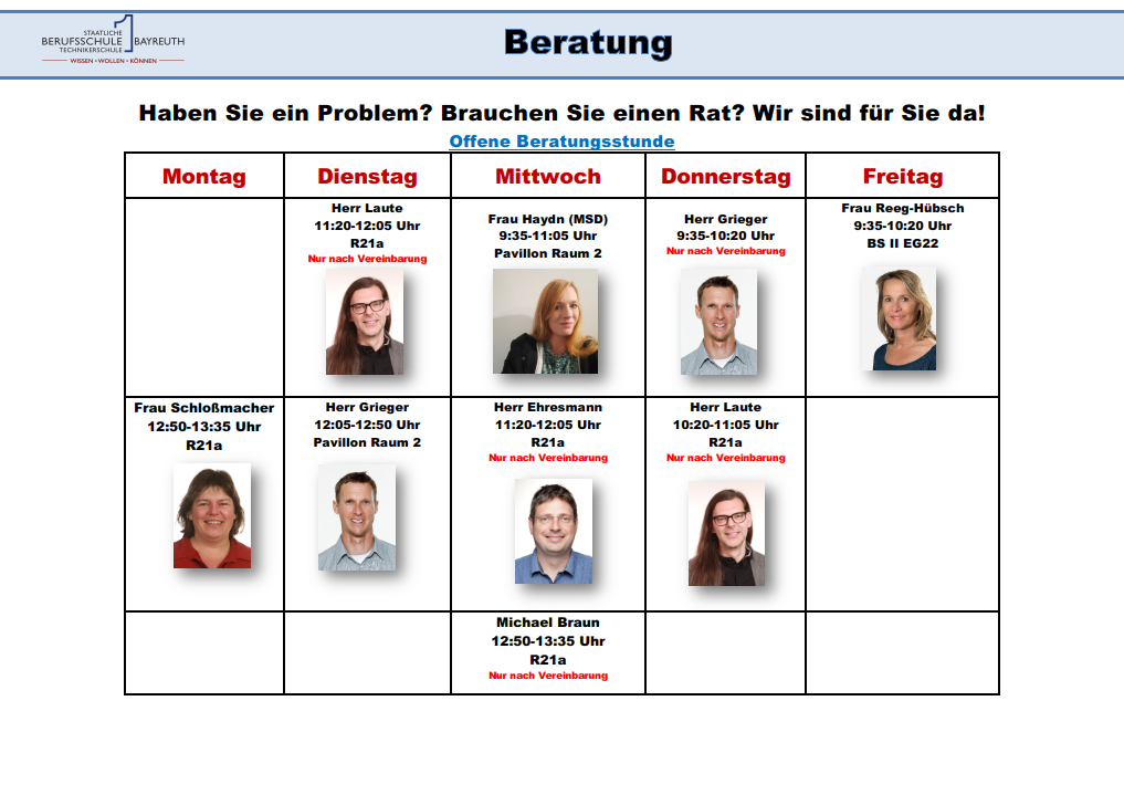 Sprechstunden Beratungsteam 